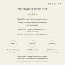 Zenduce brand-level verified Trustpilot review by William Leake, plus free insured shipping, two-year limited warranty and eligible 30-day returns. Review is not ORRIS-specific.
