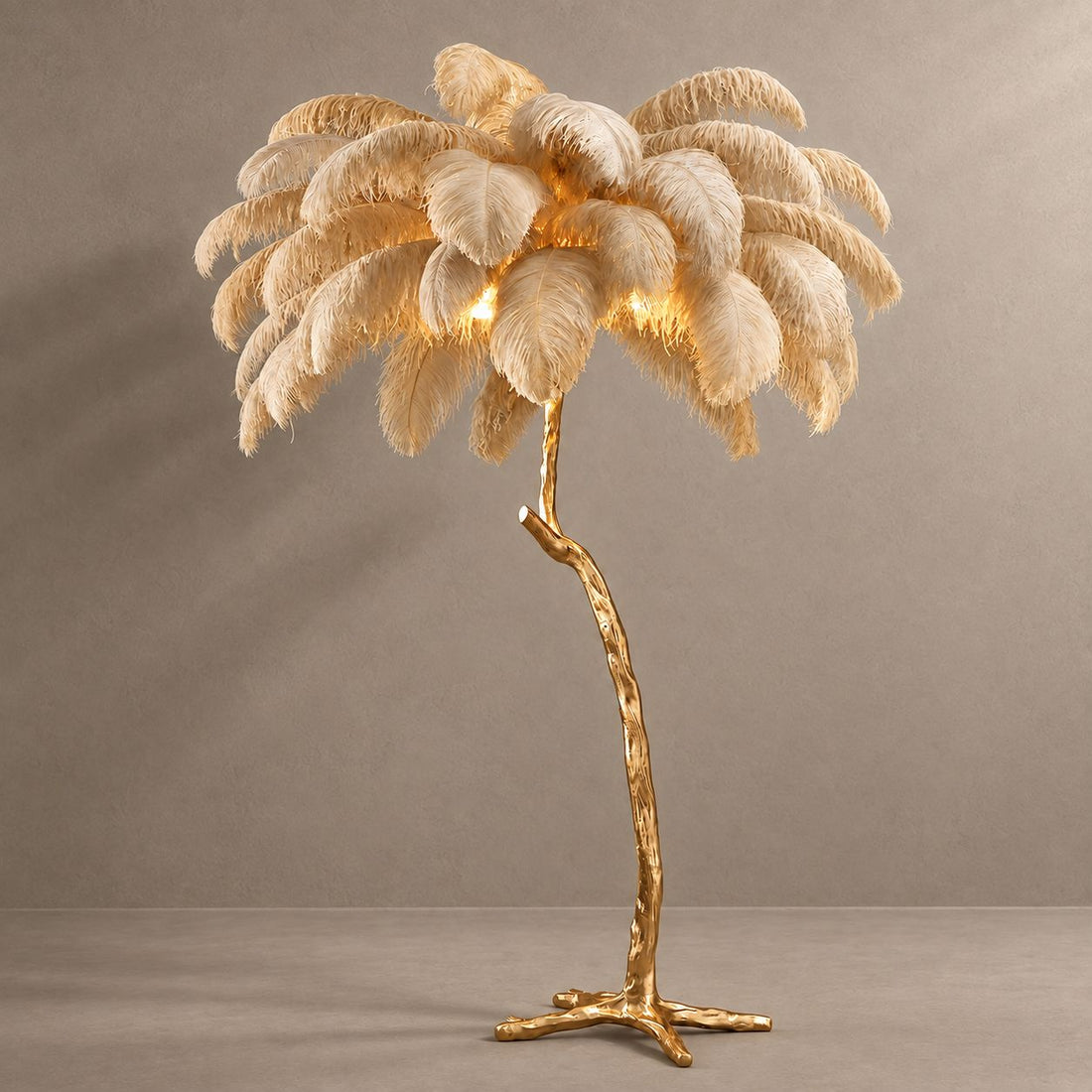 PALMERA lighting with natural shadows against a mushroom taupe background