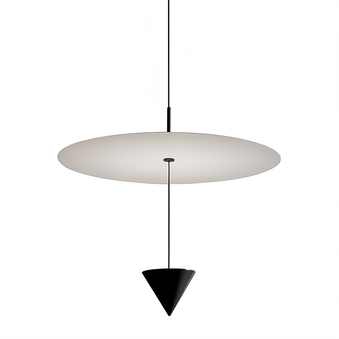 CONIA - White disc and black cone pendant detail