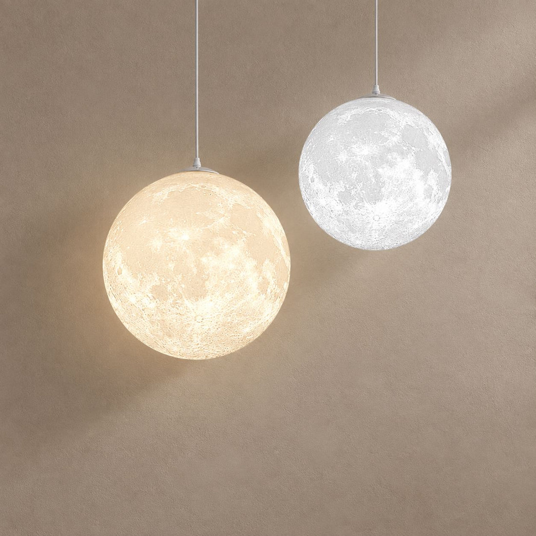 SELENE lighting on a mushroom taupe background with natural shadows