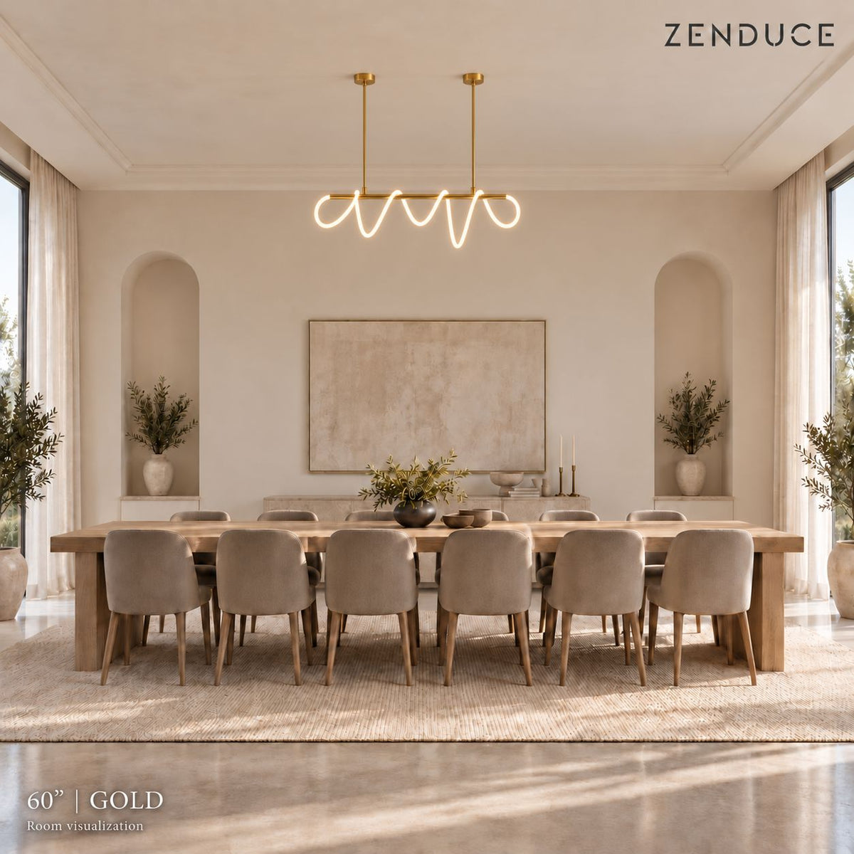 SELIA 60-inch gold chandelier in the same dining room for an illustrative size comparison; use dimension guide for exact measurements