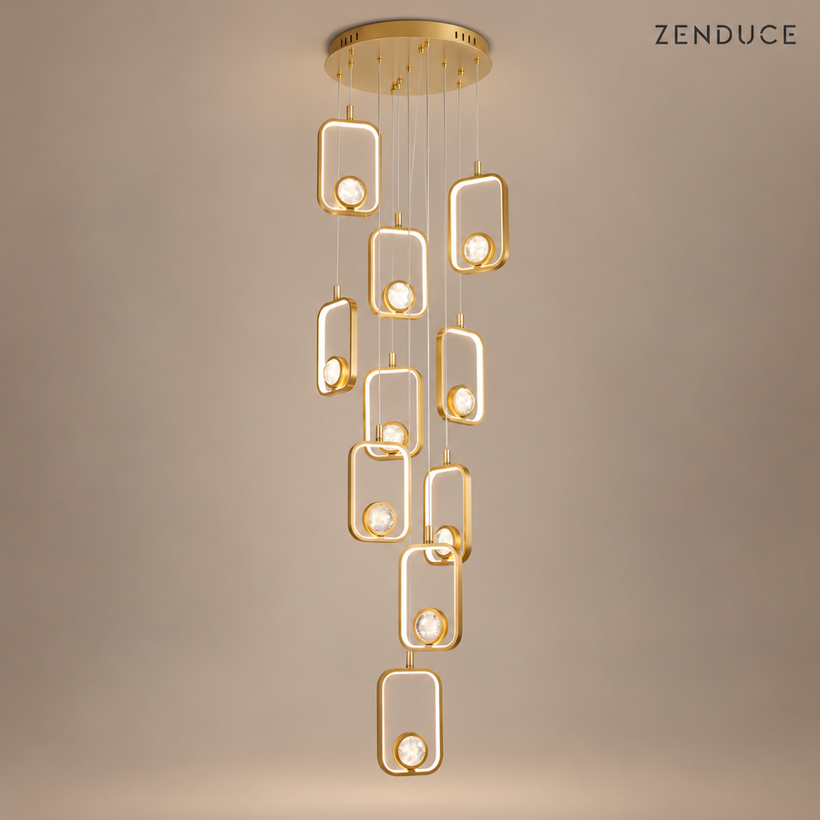 SELYA ten-light crystal cascade chandelier in Gold on mushroom taupe