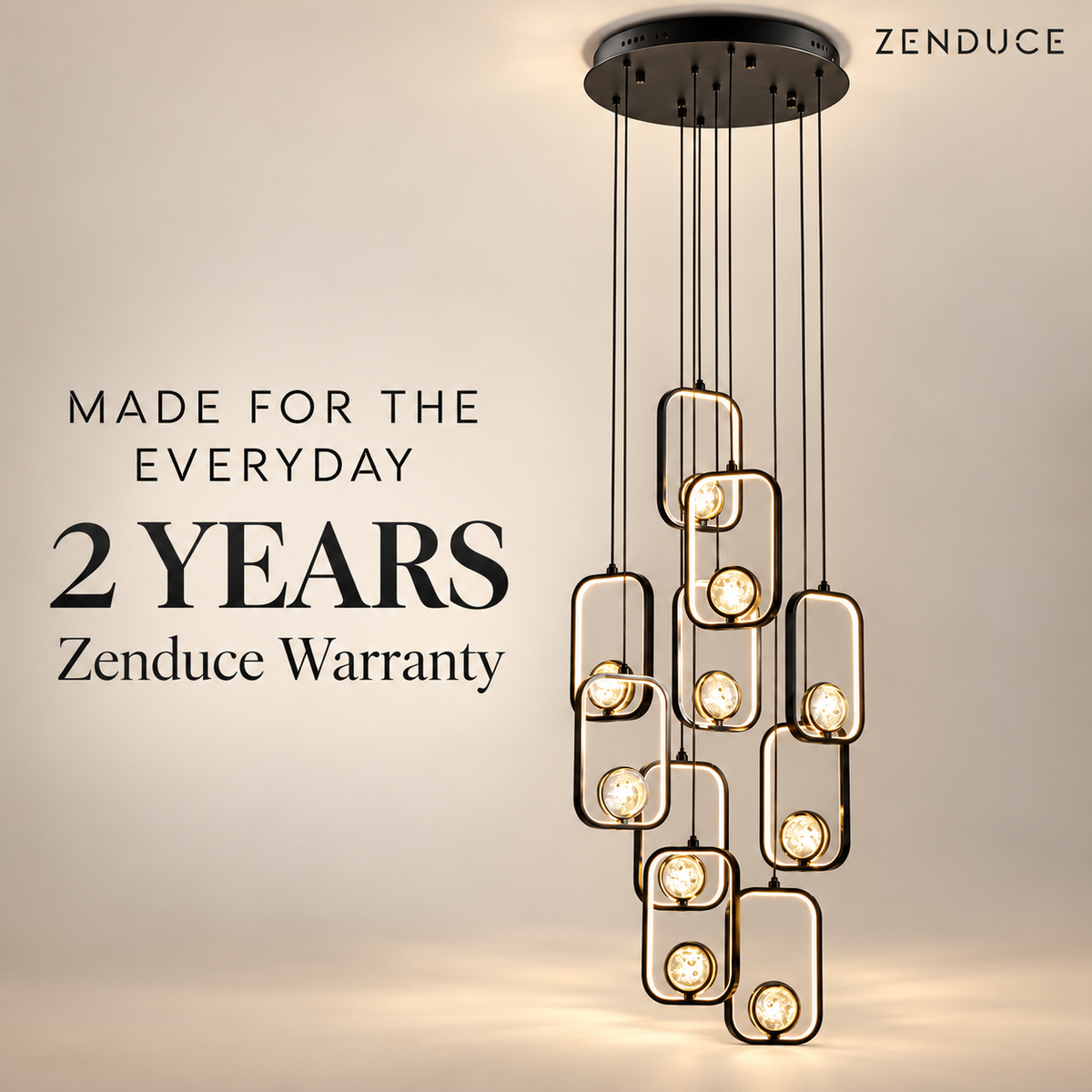 SELYA Black chandelier with the two-year Zenduce warranty