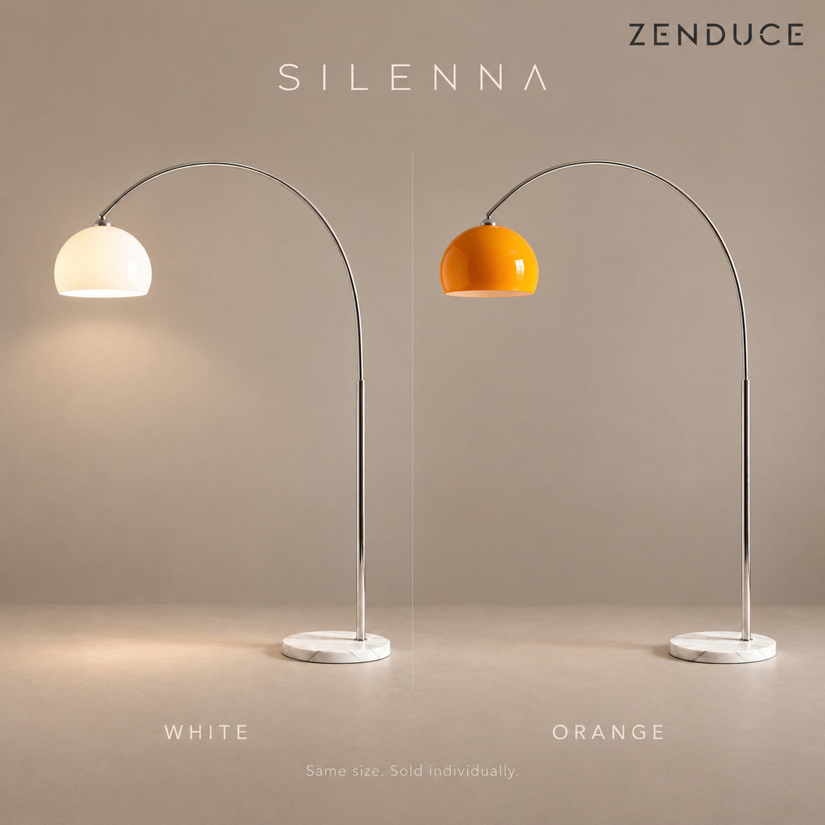 SILENNA White and Orange finishes compared at equal size, sold individually