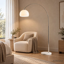 SILENNA white floor lamp visualized beside a bedroom reading chair