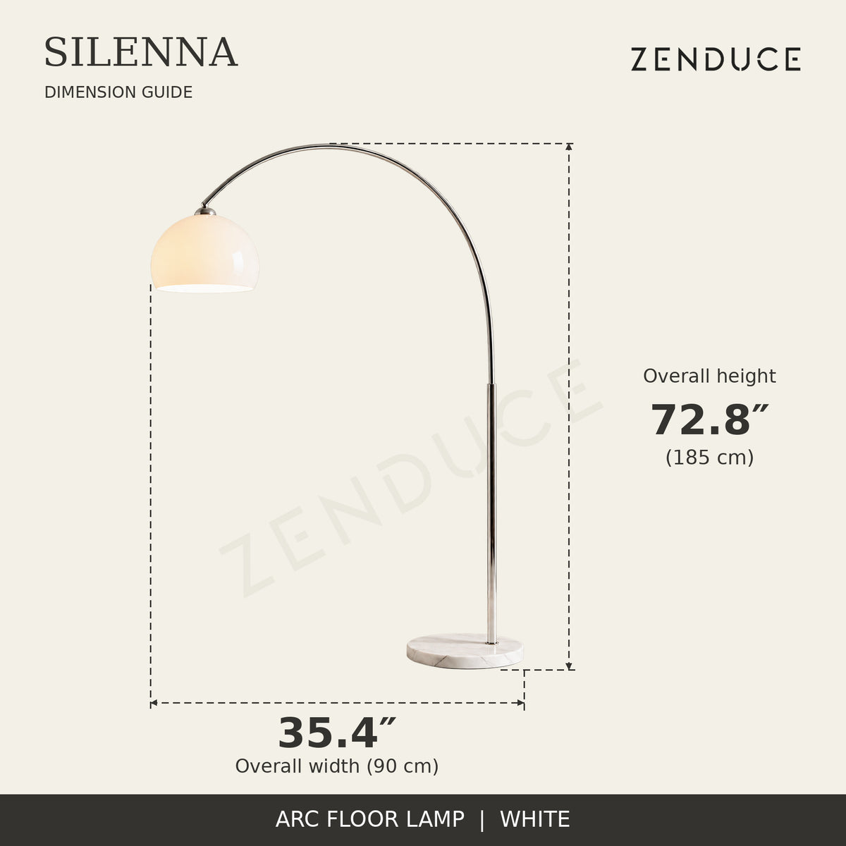 SILENNA White dimension guide: 72.8-inch height and 35.4-inch overall width