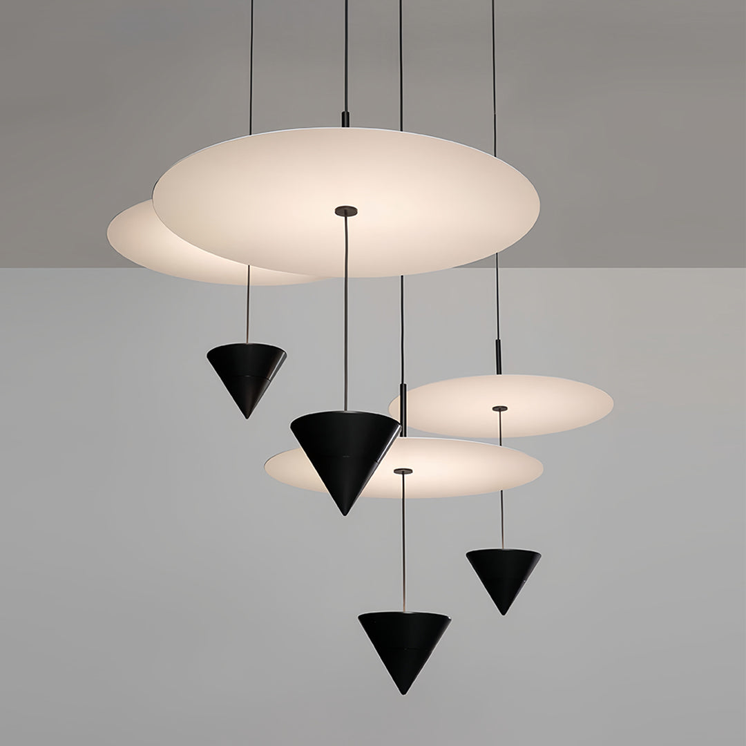 CONIA - Disc and cone pendants in a graduated arrangement