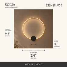 SOLIA medium gold dimension guide, 24 inch ring and 5 inch base