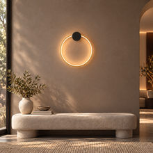 SOLIA Small Gold circular wall light, 40 cm ring with black top mounting disc