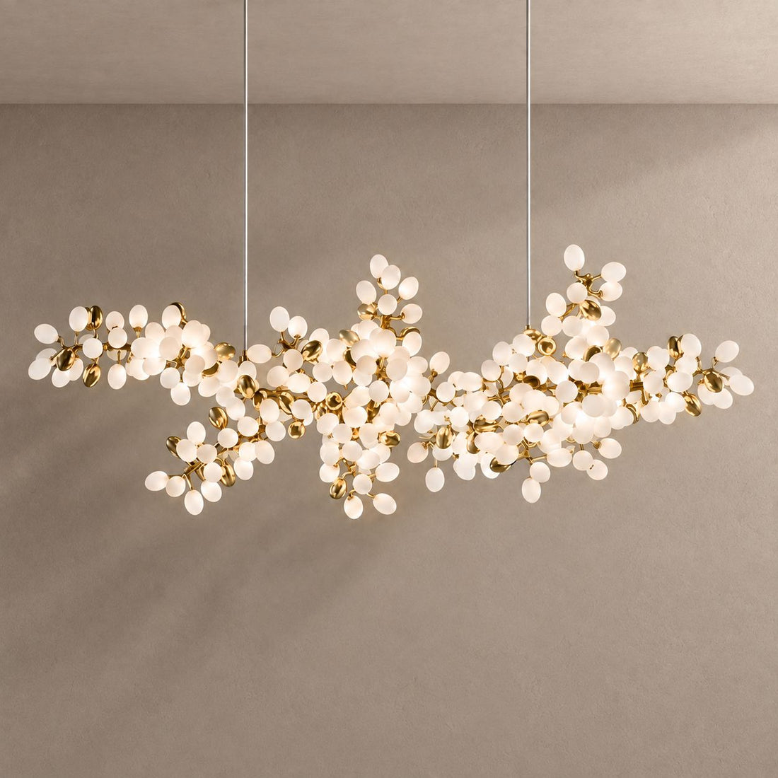 SPORE lighting with natural shadows against a mushroom taupe background