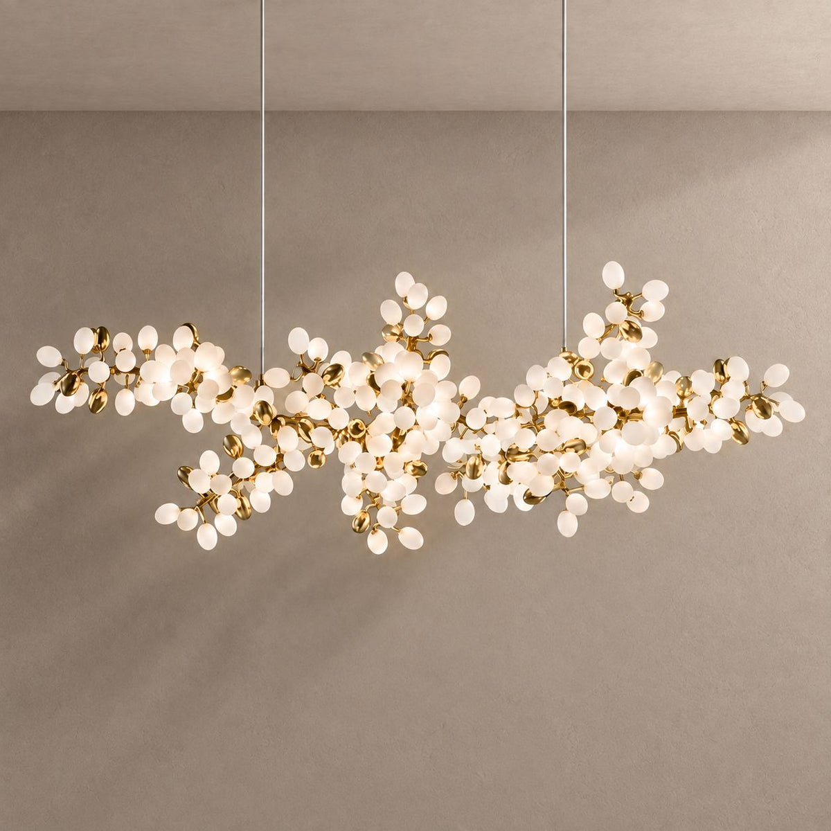SPORE lighting with natural shadows against a mushroom taupe background