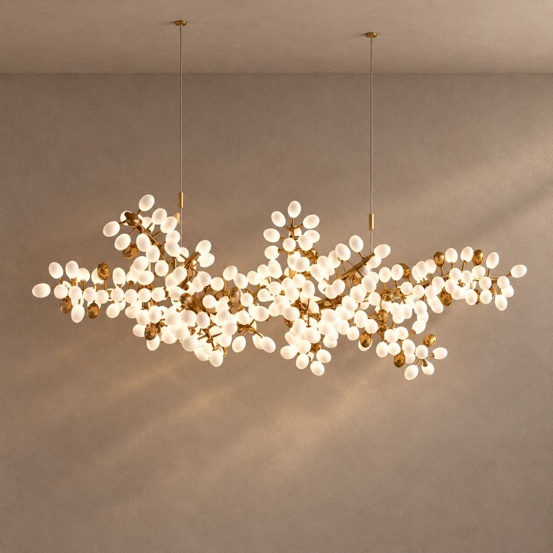 SPORE (OPEN BOX) lighting on a mushroom taupe background with natural shadows