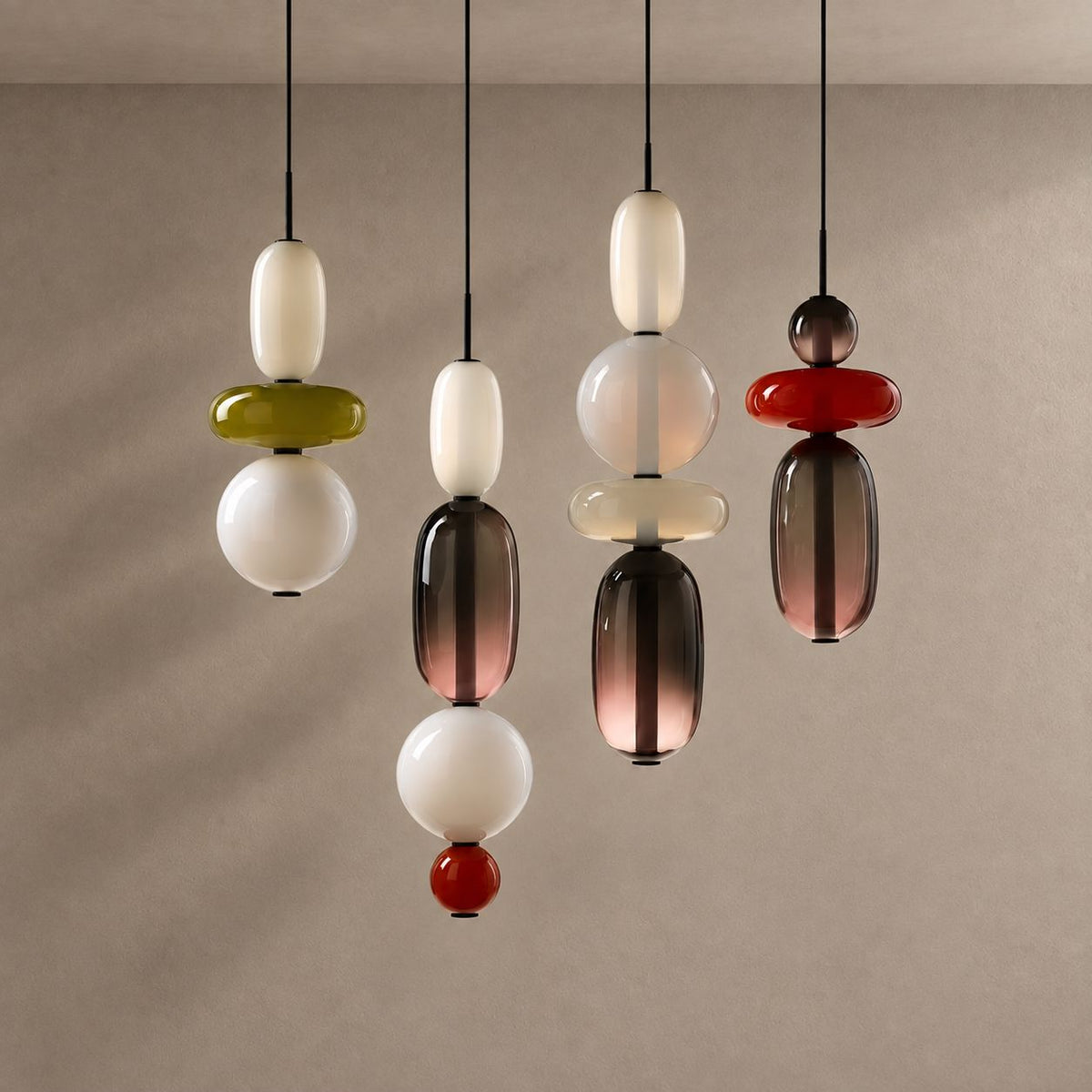 TOTEM lighting with natural shadows against a mushroom taupe background