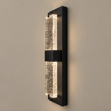 BELVIX black outdoor wall light with twin bubble glass sections on a mushroom taupe background
