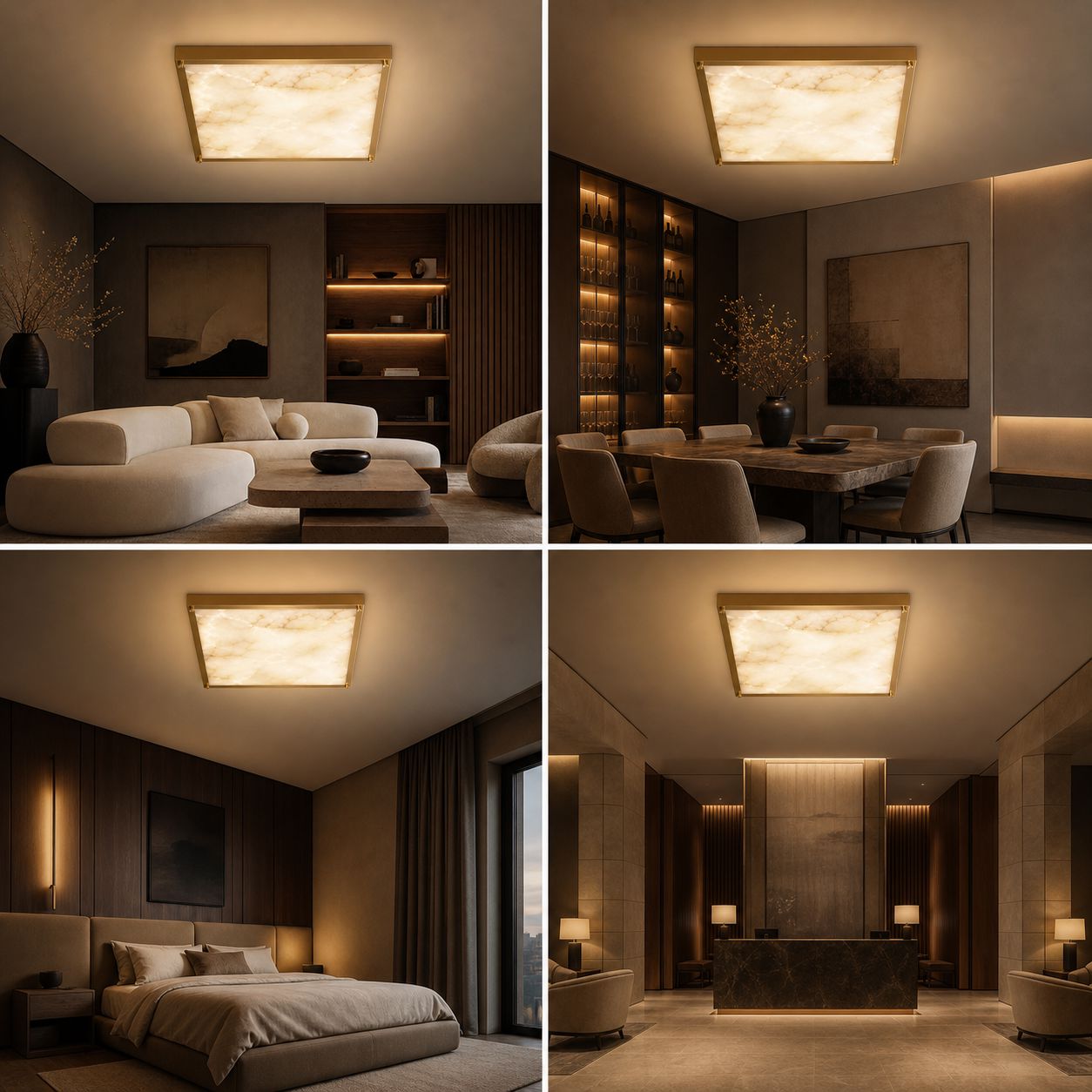 VIREA square alabaster ceiling light in four rooms