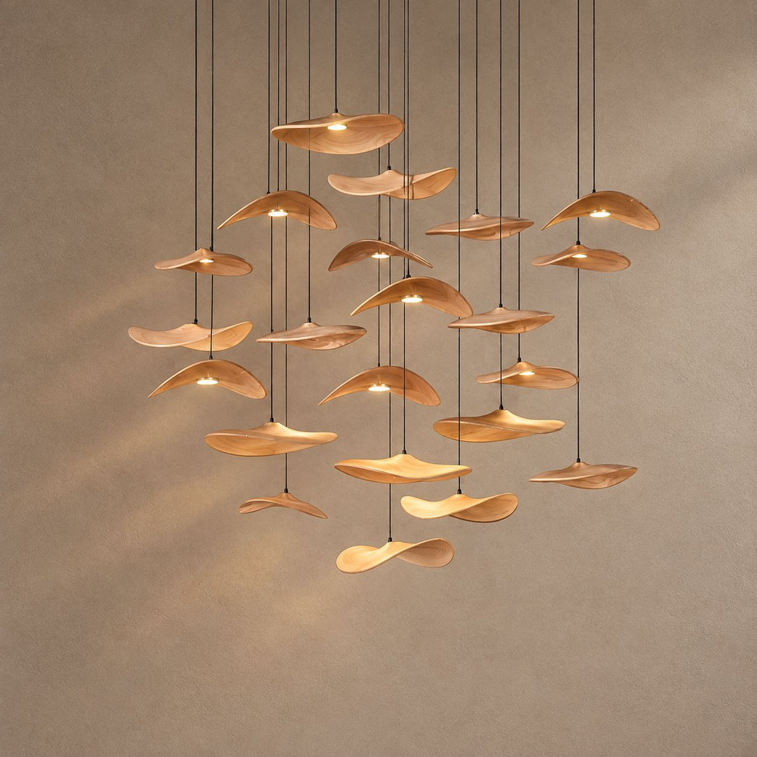 YARA lighting on a mushroom taupe background with natural shadows