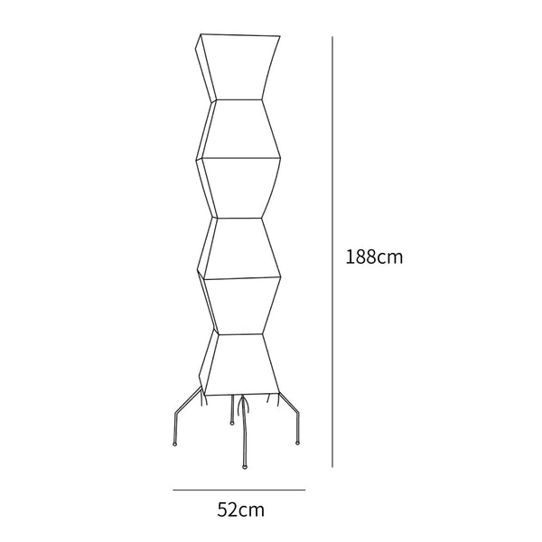CALIRA dimension diagram, angular stacked column, 20.4" (52cm) x 74" (188cm) high