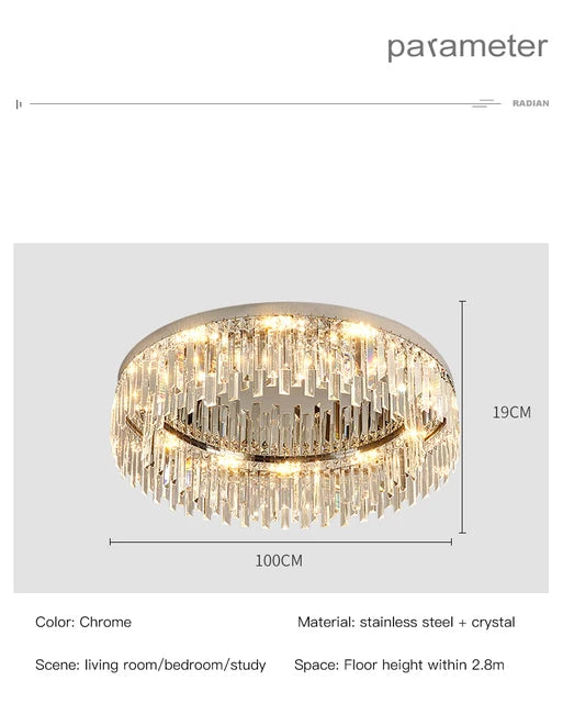 AMELIA parameter diagram, round model 100cm wide by 19cm high, chrome color