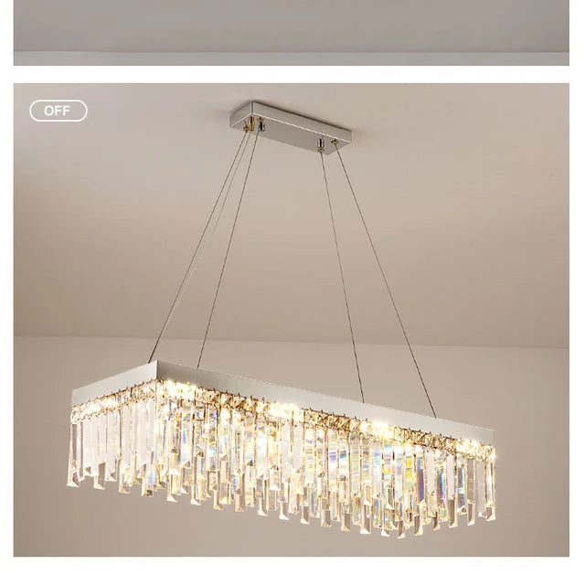 AMELIA rectangular crystal chandelier, switched off, on suspension cables