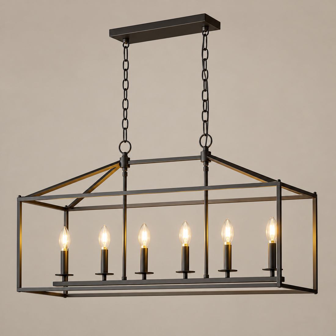 Farmhouse Six-Light Kitchen Island Chandelier on a mushroom taupe background