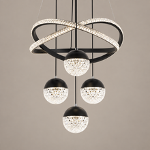 Black 40 cm Three-Colour LED Chandelier on a mushroom taupe background