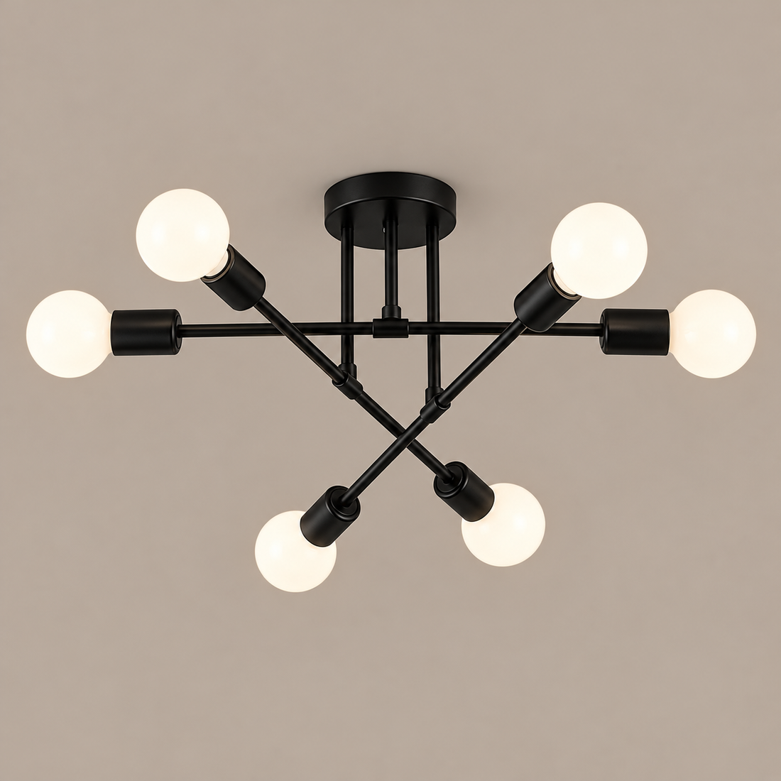 Sputnik 6-Light Metal Chandelier black on a mushroom taupe background