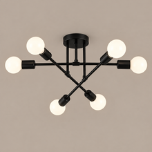 Sputnik 6-Light Metal Chandelier black on a mushroom taupe background