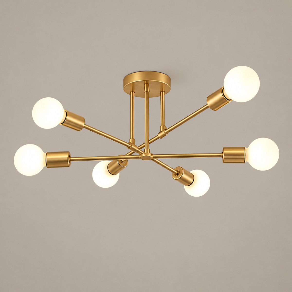 Sputnik 6-Light Metal Chandelier gold on a mushroom taupe background