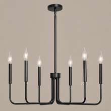 Black 6-Light Farmhouse Chandelier on a mushroom taupe background