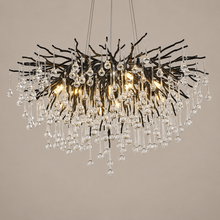 Black Branch Crystal Chandelier round on a mushroom taupe background