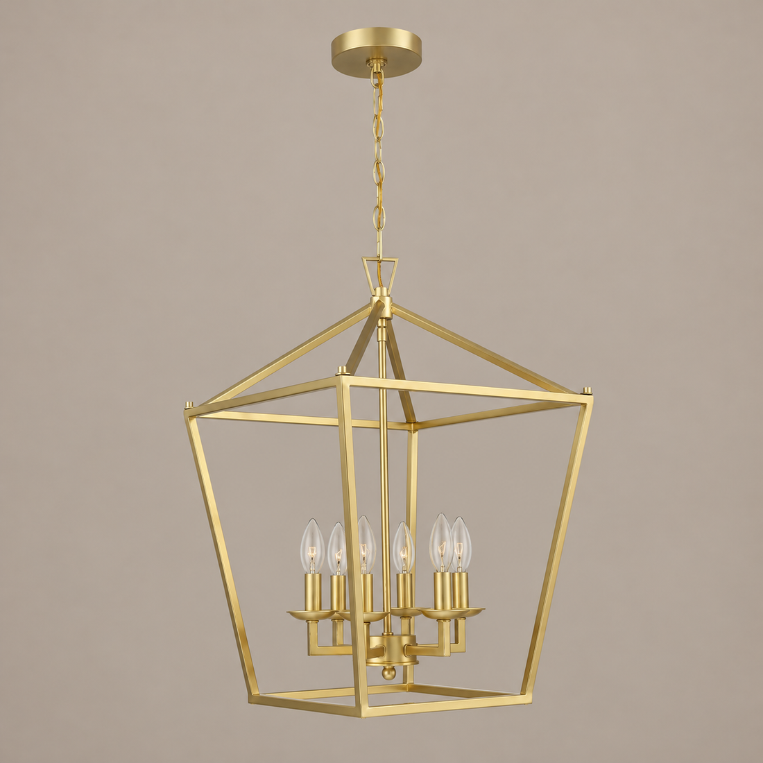 6-Light Lantern Chandelier on a mushroom taupe background