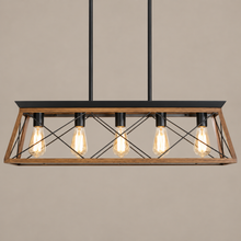 32 in Walnut-Finish 5-Light Cage Chandelier on a mushroom taupe background