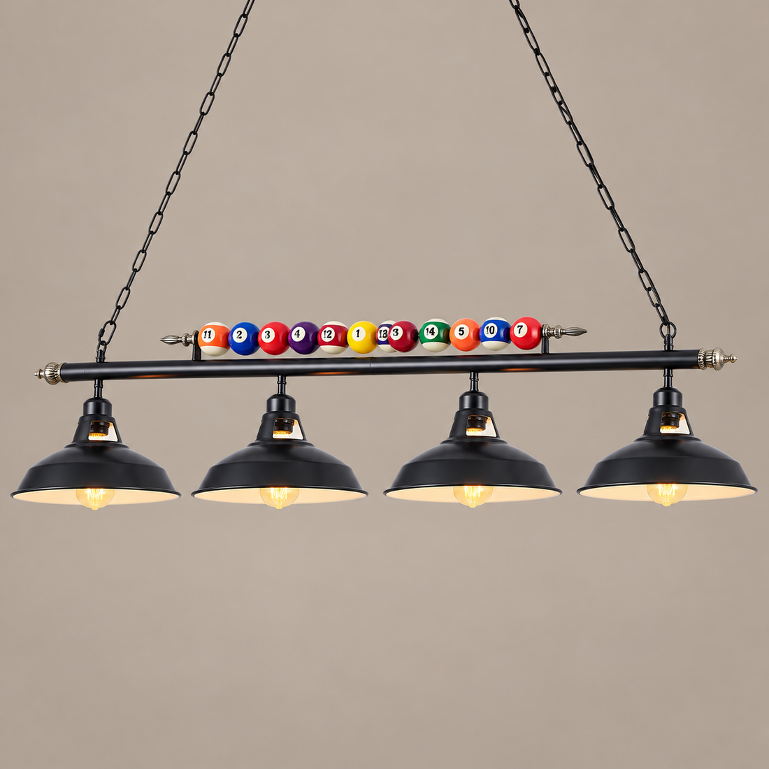 4-Light Billiard Bar Chandelier on a mushroom taupe background