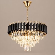 55 cm Crystal Drum Chandelier black on a mushroom taupe background