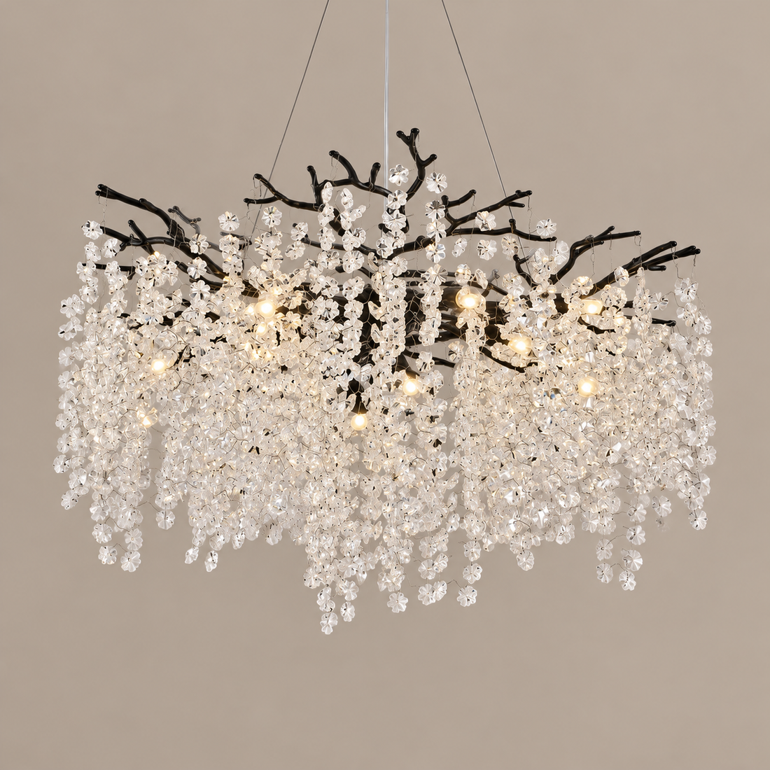 60–80 cm Crystal Branch Chandelier black on a mushroom taupe background
