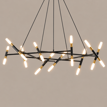 41 in Black & Gold LED Tube Chandelier on a mushroom taupe background