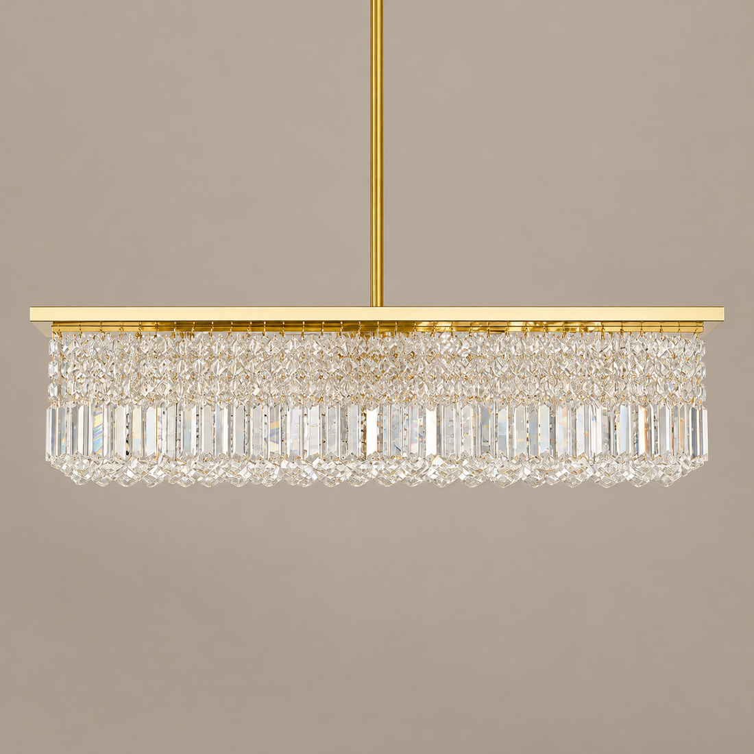 39.4 in Gold 8-Light Crystal Chandelier on a mushroom taupe background
