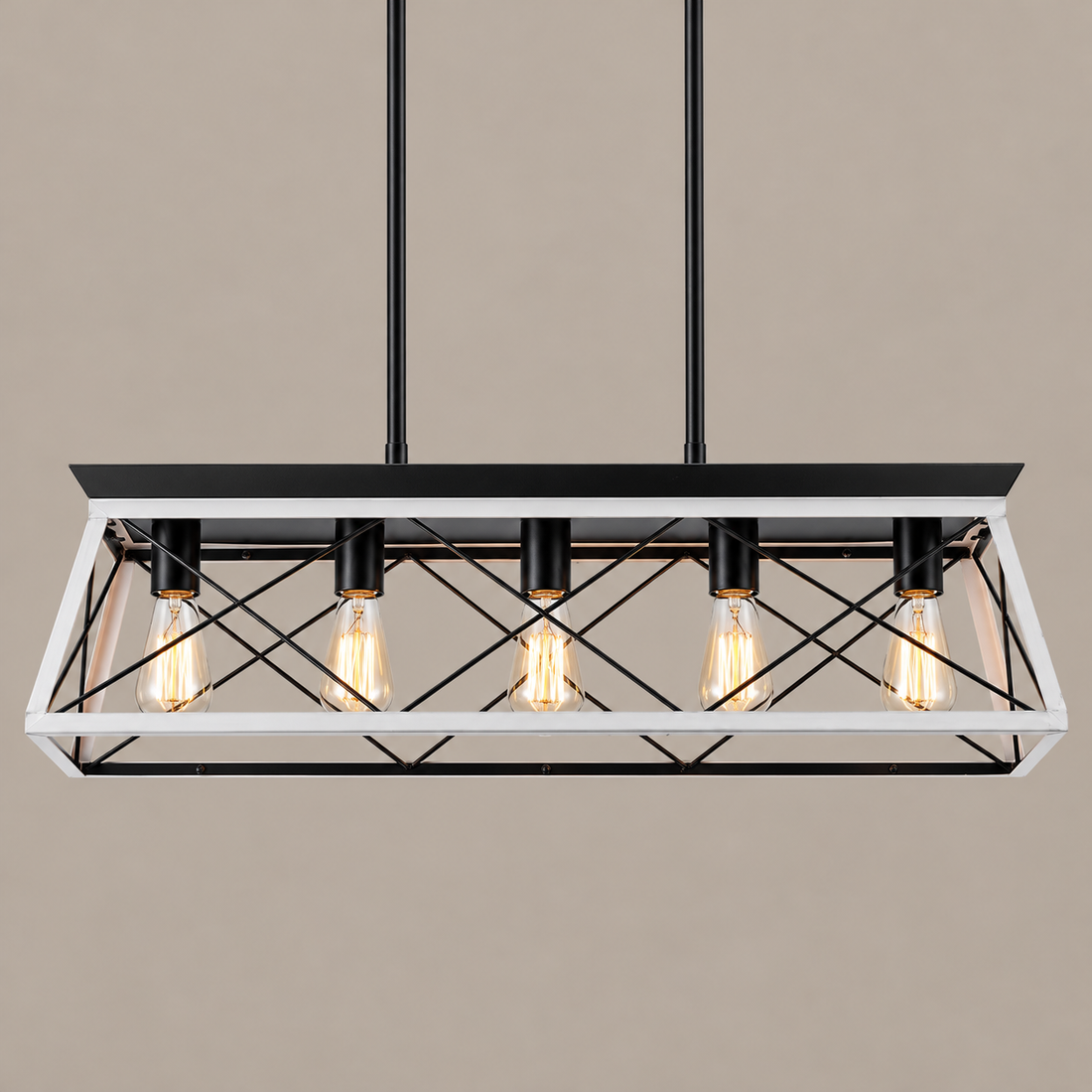 White 5-Light Farmhouse Chandelier on a mushroom taupe background