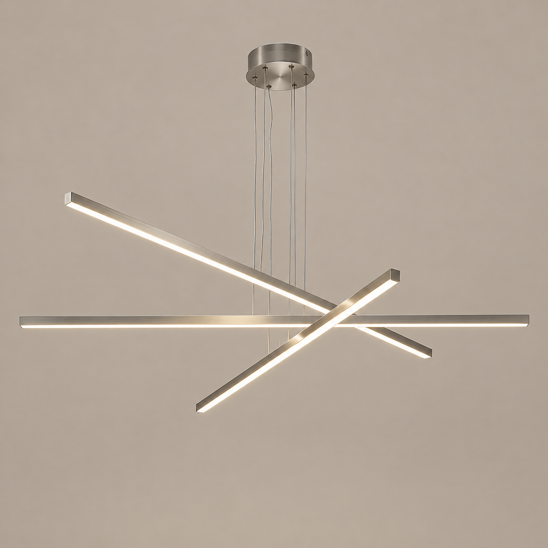 48 in Chrome Geometric LED Chandelier on a mushroom taupe background