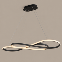 100 cm Black Curved LED Chandelier on a mushroom taupe background