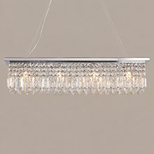 100 cm Chrome 8-Light Crystal Chandelier on a mushroom taupe background