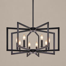 27.2 in Black 8-Light Geometric Chandelier on a mushroom taupe background