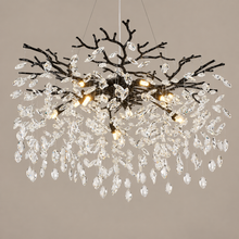 Round Crystal Branch Chandelier black on a mushroom taupe background