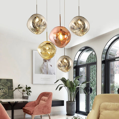 Lava pendants in different interior settings.